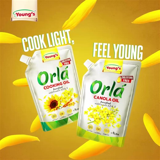 Experience the cooking oil that’s as light and clear as it seems with every pouring. With Orla Cooking and Canola Oil, cooking light means feeling young. #CookLightFeelYoung | Young's Food