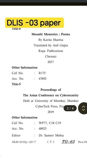 DLIS -03 Old prectical paper #vmou library science diploma