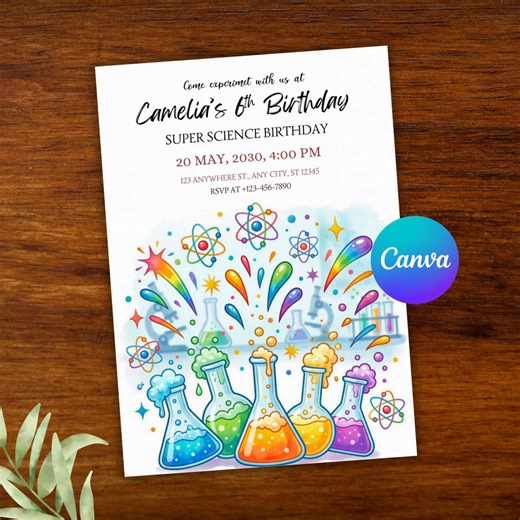 Science Birthday Invitation, Mad Scientist Party Invite, STEM Birthday Theme, Science Experiment Party, Instant Download - PMS0293 - Etsy