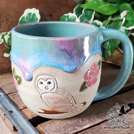 Owl Floral Mug - 14 Oz, Stoneware - Wheel Thrown Pottery - Etsy