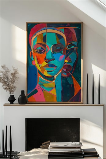 Colorful Abstract Portrait | Geometric Black Woman Wall Art | Modern Digital Download Print - Etsy