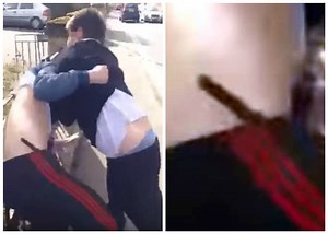 VIDEO: Schoolboys fight outside north-east academy... Then watchers realise one has a knife