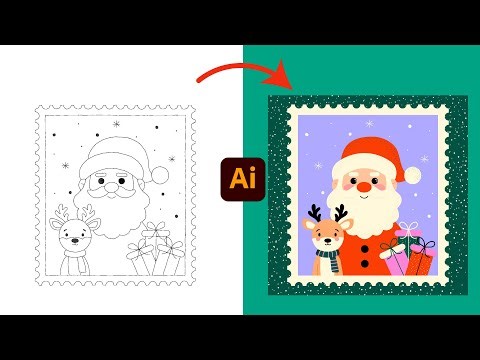 Christmas Postage Stamp Illustration in Adobe Illustrator 🎅🏻