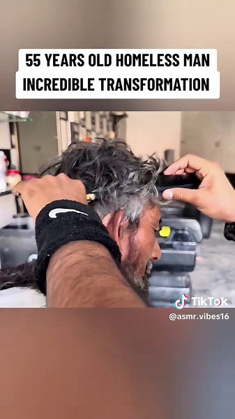 55 years old homeless man incredible transformation #homeless #shave #barber #asmr @ASMR @ASMR Help