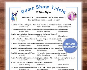 1970s Game Show Trivia Game, 1970s Trivia, 50 Year Reunion Game, Back in 1975, Class of 1975, 1970s Trivia for Seniors With Answers - Etsy