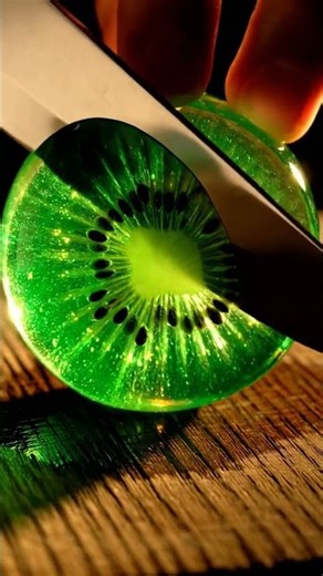 Crystal Glass Kiwi Sliced in ASMR Macro