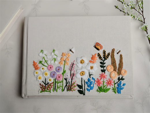 Personalized Embroidered Wedding Guest Book – Floral Linen Custom Journal for Couples - Etsy