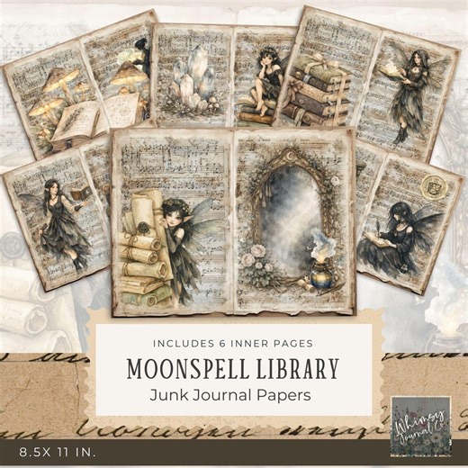 Moonspell Library Junk Journal Papers | Fairycore Vintage Spellbook Printable Pages | Fantasy Grimoire Digital Journal Kit | 8.5x11 - Etsy