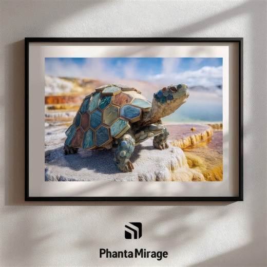 Fantasy Turtle Art Print • Surreal Mosaic Creature Poster • Azurolith Turtle Wall Decor by Phantamirage - Etsy