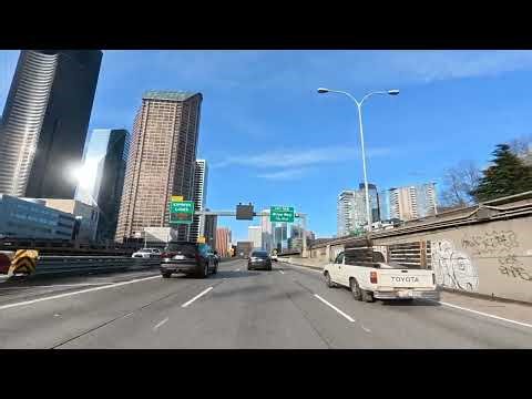 Driving Scenes in 4k in Downtown Seattle on I-5 Hwy North - Rain City Drive 4k UHD