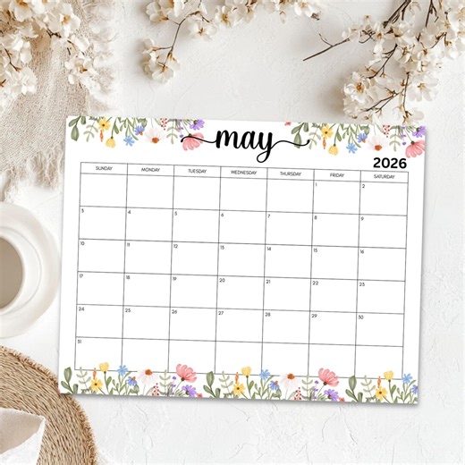 May 2026 Floral Calendar Printable (digital Download) - Etsy