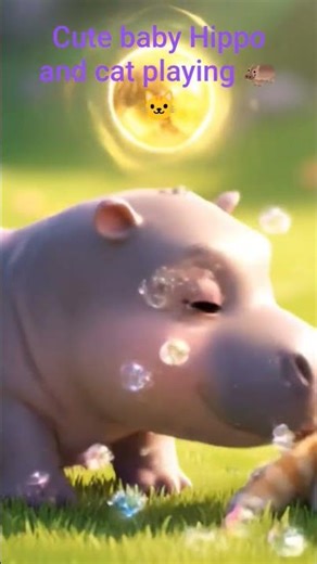 Cute baby Hippo and cat playing with Magic🪄✨😾🦛#cuteanimal #funny #cat #cute #funnyanimals