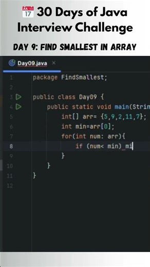 Day 9: Find Smallest in Array #xcodeez #javatutorial #shorts