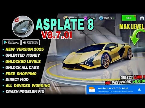Asphalt 8 MOD APK v8.7.0i (2025) | Unlimited Money + All Cars Unlocked 👍 | No Password👍