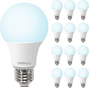 A19 LED Light Bulbs, 60 Watt Equivalent LED Bulbs, Daylight 5000K, 800 Lumens, E26 Standard Base, Non-Dimmable, 8W Daylight LED Bulbs for Bedroom Living Room,12 Pack
