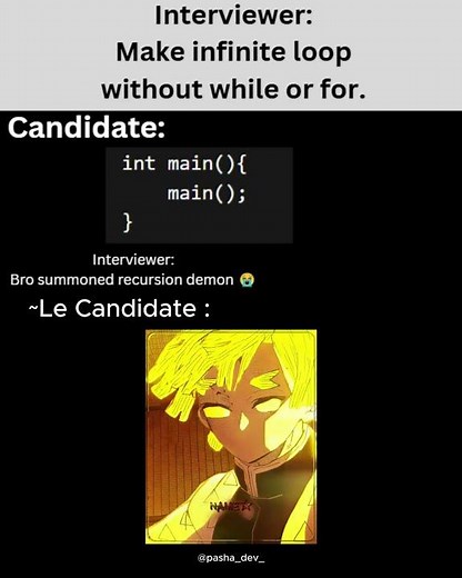 You think infinite loops only exist in while(1)?Real programmers create infinite loops without 💀🔥