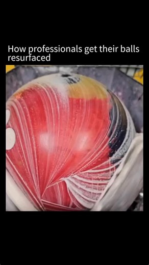 Innowired on Instagram: "Follow @innowired for daily content Over time, bowling balls lose performance as their surface becomes smooth and saturated with oil. This directly impacts grip, control, and hook potential. Resurfacing fixes this by spinning the ball on a specialized machine while sanding discs grind away the worn outer layer. This restores surface texture and opens up tiny pores that interact with the lane. Polishing afterward helps adjust the ball’s motion based on playing style. A si