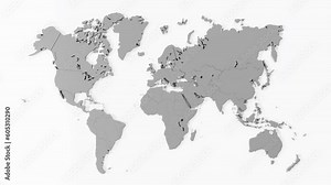 World map animation. Appearance of all countries of the world. Motion design. 4K UHD 3840x2160 3D render high quality.