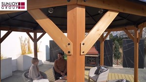 SUNJOY Ion Collection 13 x 13 ft. Cedar Framed Octagon Wood Gazebo with Brown Double Tiered Steel Hardtop Roof and Ceiling Hook for Garden, Backyard Shade