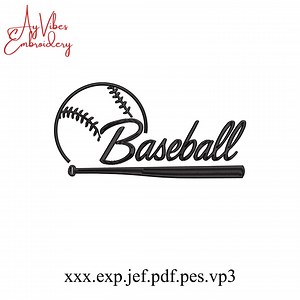 Baseball Embroidery Design, Sports Ball Bat Embroidery File, Baseball Stitch Pattern - Etsy