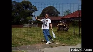 Aussie Drunk Man walk through fence on Make a GIF