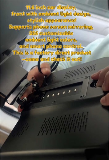 11.6 inch car display, front with ambient light design, stylish appearance!Supports phone screen mirroring, 256 customizable ambient light colors, and smart phone control. This is a factory direct product—come and check it #monitor#carmonitor#carheadrest#headrestmonitor#androidmonitor#cardisplay#LCDscreen#incarentertainment#carmultimediaplayer#carmultimedia#carmultimediasystem#autoentertainment#rearscreen#backscreen#androidscreen#headrest#headseat