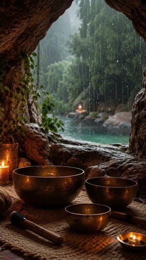 Cozy Cave Rain 🌧️ Singing Bowl Meditation | Deep Relaxation, Sleep & Inner Peace