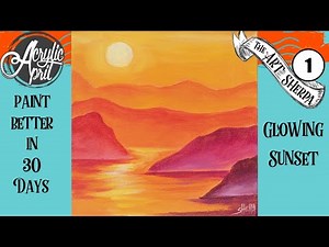Easy Sunset Daily Painting Step by step Acrylic Tutorials Day 1 #AcrylicApril2020 | TheArtSherpa