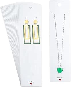 100PCS Necklace Display Cards, 2.16'' x 8.27'' Long Jewelry Holder Cards, White Earring Display Cards, For You Necklace Cards Hanging Tags, Earring Necklace Holders for Selling Handmade (White)