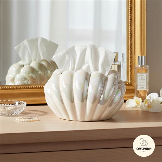 Shell Ceramic Tissue Box Holder | Modern Coastal Home Decor | Decorative Tissue Cover for Living Room, Bathroom, Vanity - Etsy