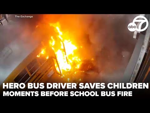 Hero bus driver saves children moments before school bus catches fire