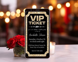 VIP Ticket Party Invitation | Animated Video on Black With Gold Glitter and Diamonds - Etsy