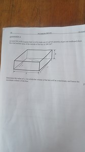 An open box with a square base is to be made out of a given qua... | Filo