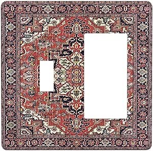 Vintage Red Indian Bohemian Persia Madala 2 Gang Single Toggle Rocker Combination Light Switch Covers Wall Plate Cover Electrical Faceplate Decorative Switchplate for Farmhouse Bedroom Decor