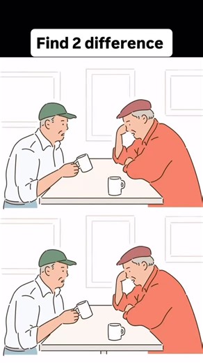 Spot the difference on Instagram: "Two men sit across from each other in a quiet café. Both frames look the same at first look. One small detail changes the scene. Study the coffee cups, the shirt folds, the hands, and the table edges. Look closely at the outlines and shapes. The difference is subtle and easy to miss if you scan too fast. Do not zoom. Try to spot it with a steady view. Share your answer in the comments and challenge someone who enjoys calm but difficult visual puzzles. #spotthed