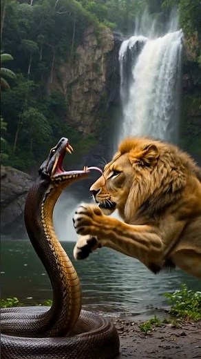 Epic Wildlife Fight: Lion Battles Giant Anaconda