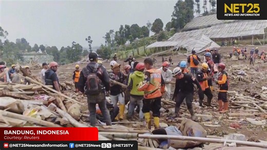 LANDSLIDE SA INDONESIA PANOORIN: Nagsagawa ng retrieval operations ang mga lokal na awtoridad sa Indonesia matapos ang nangyaring landslide sa bahagi ng Bandung, Java kung saan 17 ang nasawi. 📹: Reuters #NET25NewsandInformation #Indonesia #retrievaloperations #Java #death #landslide | NET25 News and Information