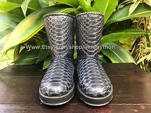 Python Shoes, Blue Shoes, Winter Boots, Python Boots, Snakeskin Shoes, Leather Shoes, Unisex Boots, Leather Boots, Winter Shoes, Boots - Etsy