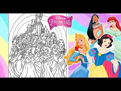 DISNEY PRINCESS Fun All Together Coloring Page Ariel Tiana Snow White Belle Jasmine Aurora Mulan