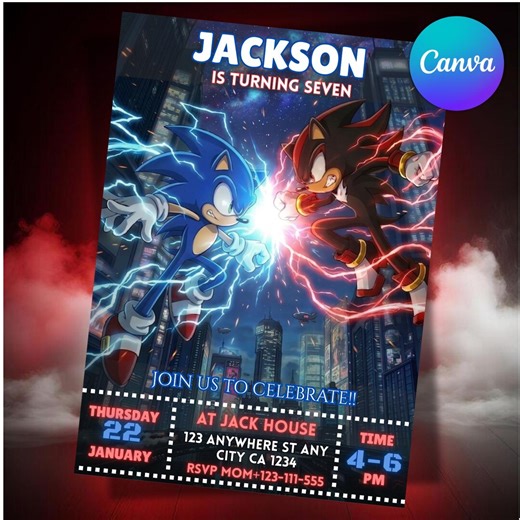 Sonic Birthday Invitation | Sonic the Hedgehog Party Invite | Editable Canva Template | Printable Kids Sonic Party Invite - Etsy