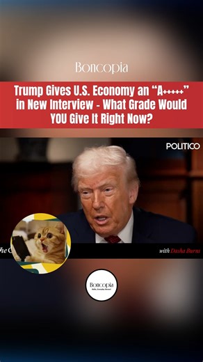 Trump Gives U.S. Economy an “A ” in New Interview – What Grade Would YOU Give It Right Now? Trump: A-plus. A plus-plus-plus-plus-plus. In a fresh Politico clip, President Trump enthusiastically rated America’s current economy “A … A … A !” Many are debating: Does that match what you see in jobs, prices, and daily life? What letter grade would you honestly give the U.S. economy today—and why? Drop it in the comments! 👇 #Economy #YourThoughts #AskingAmerica #Finance #Jobs | Boncopia