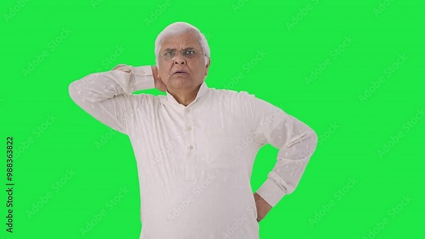 Indian old man watching something shocking Green screen