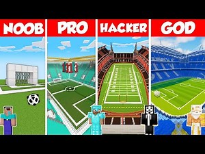 FOOTBALL STADIUM HOUSE BUILD CHALLENGE - Minecraft Battle: NOOB vs PRO vs HACKER vs GOD / Animation
