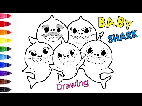 Baby Shark Family Drawing & Coloring for Toddlers | How to Draw Baby Shark Family #DrawBabyShark