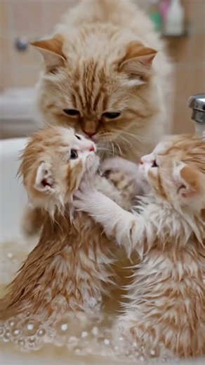 The Cat bathing kitten #cat #kitten #bathing