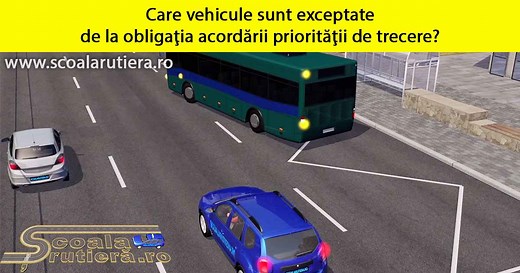 Chestionare DRPCIV cat B: Precizați care vehicule sunt exceptate de la obligația acordării priorității de trecere: