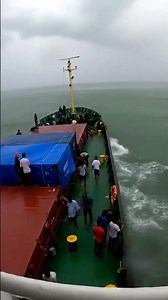 Huge wave crashes over cargo ship's deck. #ship