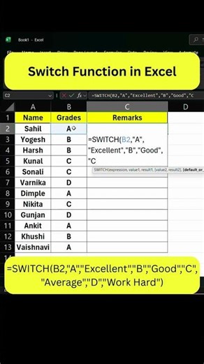Excel SWITCH for Grades in 30s: From Marks to Remarks! #excel #Shorts