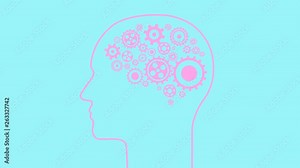 Minimal motion design animation. Brain creating new ideas - concept of cogs and gears spinning animation. Seamless looping animation.