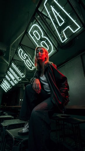 Wil Calabio • Photography on Instagram: "Thoughts on the colour grade? 🎨 Used my ‘Deep Greens’ preset on this photo which I think complemented the red nicely 👌 Shoutout to Willis and cam for the shot, teamwork makes the dream work 🤝 Lightroom presets in my bio! 📲 📷: Powershot V1 #povportrait #povphotography #sydneyphotographer #portraitshoot #nightphoto #colourgrade"